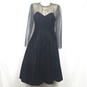 Vintage 1960s Black Velvet Fit & Flair Dress